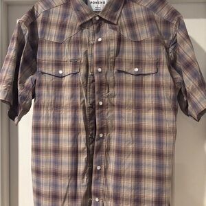 Poncho Men's Western Plaid Shirt - Brown and Blue